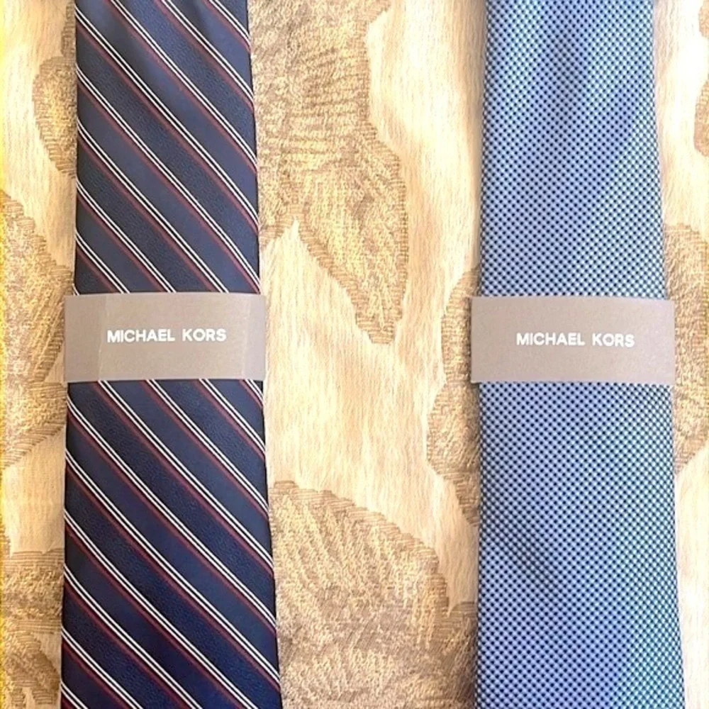 Brand New Michael Kors Set of 2 Ties Satin Sheen Stripes Blue Office Business